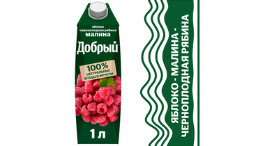 Изображение товара Нектар Добрый Яблоко-малина-рябина 1 л без добавок натуральный вкус