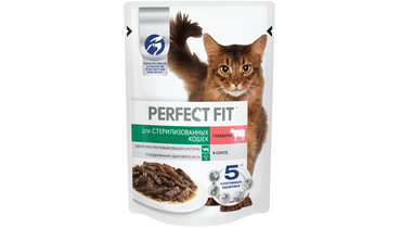 Изображение товара Корм влажный для стерилизованных кошек Perfect Fit с говядиной 75 г