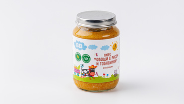 Изображение товара Пюре "Овощи с рисом и говядиной", с кусочками