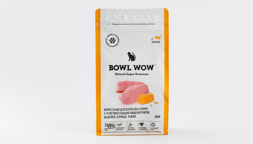 Изображение товара Сухой корм для кошек с индейкой и тыквой BOWL WOW 400 гр
