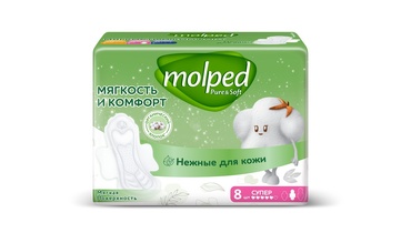 Изображение товара Прокладки гигиенические Molped Pure&Soft ультратонкие с крылышками супер 8 шт