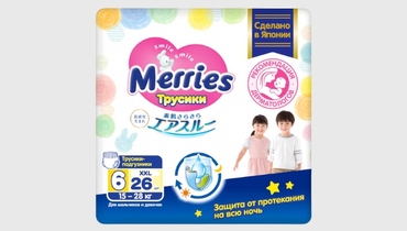 Изображение товара Подгузники-трусики Merries XXL 15-28 кг 26 шт, японское качество
