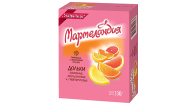 Изображение товара Мармелад Мармеландия апельсин лимон и грейпфрут дольки 330 г