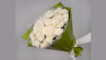 Изображение товара Букет из белой хризантемы 9 шт в упаковке — подарок и оформление