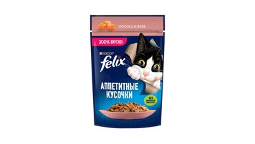 Изображение товара Корм влажный для взрослых кошек Felix Аппетитные кусочки лосось в желе 75 г