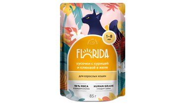 Изображение товара Корм для кошек FLORIDA паучи с курицей и клюквой в желе 85 г