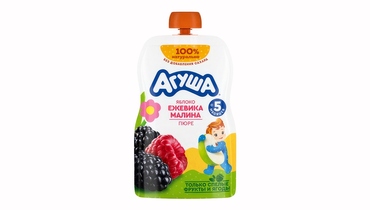 Изображение товара Детское фруктовое пюре Агуша Яблоко ежевика и малина 90 г с 6 месяцев