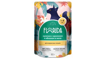 Изображение товара FLORIDA паучи для взрослых кошек с кроликом и яблоком в желе 85 г