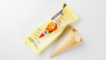 Изображение товара Пломбир с манго и яблоком в вафельном рожке 100 г