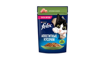 Изображение товара Корм влажный для взрослых кошек Felix Аппетитные кусочки кролик в желе 75 г