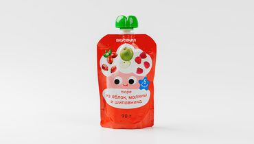 Изображение товара Пюре из яблок малины и шиповника 90 г ВкусВилл для детей с 5 месяцев