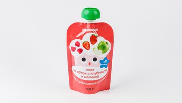 Изображение товара Пюре из яблок, клубники и малины, 90 г