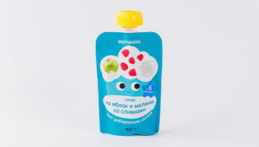Изображение товара Пюре из яблок и малины со сливками 90 г для детей натуральный продукт