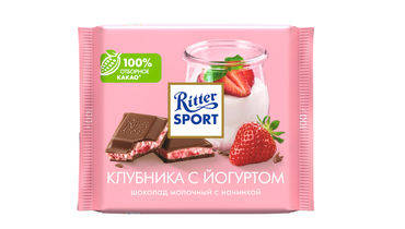 Изображение товара Шоколад молочный Ritter Sport с начинкой клубника с йогуртом 100 г