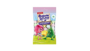 Изображение товара Зефир жевательный Фанни Ямми Маршмеллоу со вкусом клубники персика яблока черники 50 г