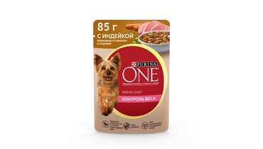 Изображение товара Корм влажный Purina one mini для собак с избыточным весом индейка с горошком и морковью 85 г