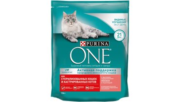 Изображение товара Корм сухой Purina One для стерилизованных кошек с лососем и пшеницей 750 г