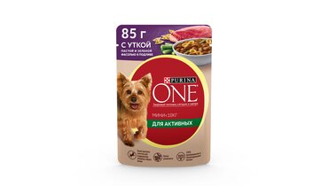 Изображение товара Корм влажный Purina one mini для собак утка с пастой и зеленой фасолью в подливе 85 г