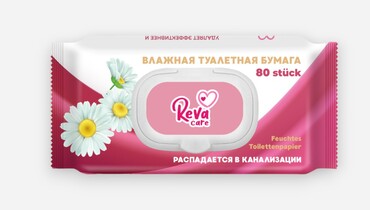 Изображение товара Влажная туалетная бумага REVA с ромашкой 80 шт для деликатной гигиены