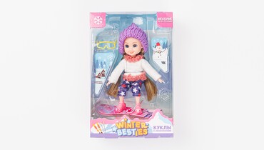 Изображение товара Кукла Тесса на сноуборде 15 см реалистичная зимняя в одежде и аксессуарами