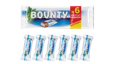 Изображение товара Шоколадный батончик Bounty 6х27,5 г с кокосовой мякотью, Россия