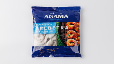 Изображение товара Креветки Agama для гриля очищенные сыромороженые с хвостом 400 г