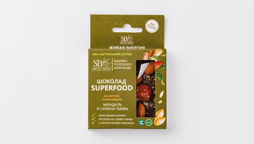 Изображение товара Шоколад Sweet Bean на сиропе топинамбура Миндаль и семена тыквы 45 г