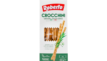 Изображение товара Гриссини Кроккини с розмарином Roberto 250 г — итальянские хлебные палочки с ароматом розмарина