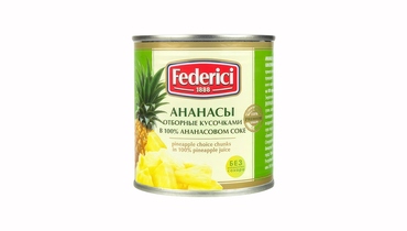Изображение товара Ананасы Federici отборные кусочками в ананасовом соке 435 мл