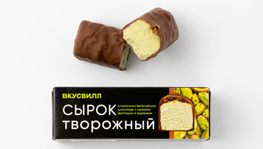 Изображение товара Сырок творожный с фисташкой в молочном шоколаде 26%