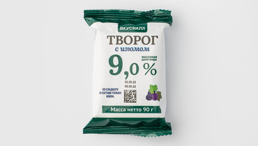 Изображение товара Творог с изюмом без сахара 9% 90 г ВкусВилл натуральный десерт