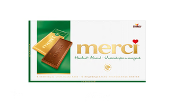 Изображение товара Шоколад молочный Merci лесной орех и миндаль 100 г