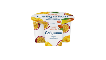 Изображение товара Творог Савушкин Продукт 101 зерно и сливки с фруктовым наполнителем Манго-маракуйя 5% 130 г