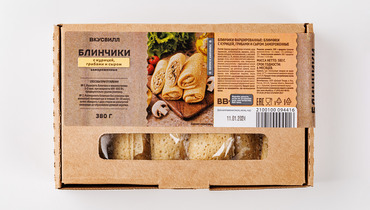 Изображение товара Блинчики с курицей, грибами и сыром, замороженные, 380 г